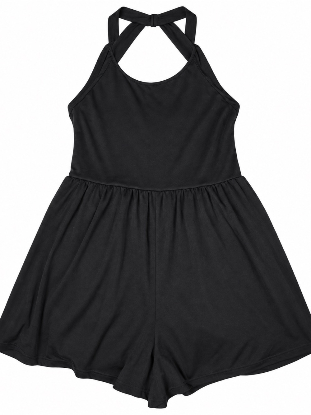 Halara Black Halter Open Back Twist Flowy Romper Size L NWOT